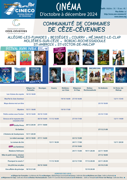 Programme Cèze octobre à décembre