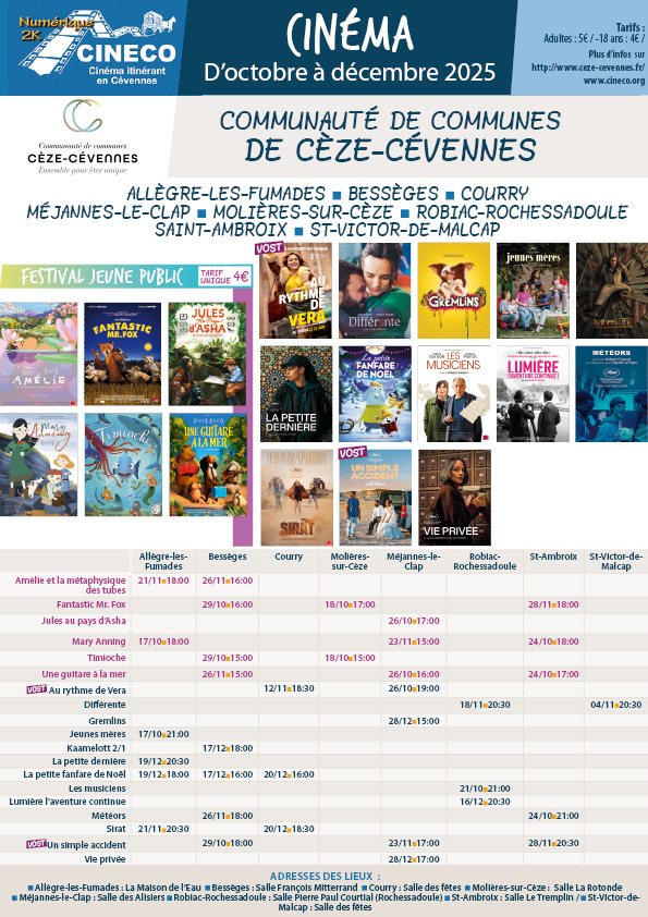 Programme Cèze octobre à décembre 2025